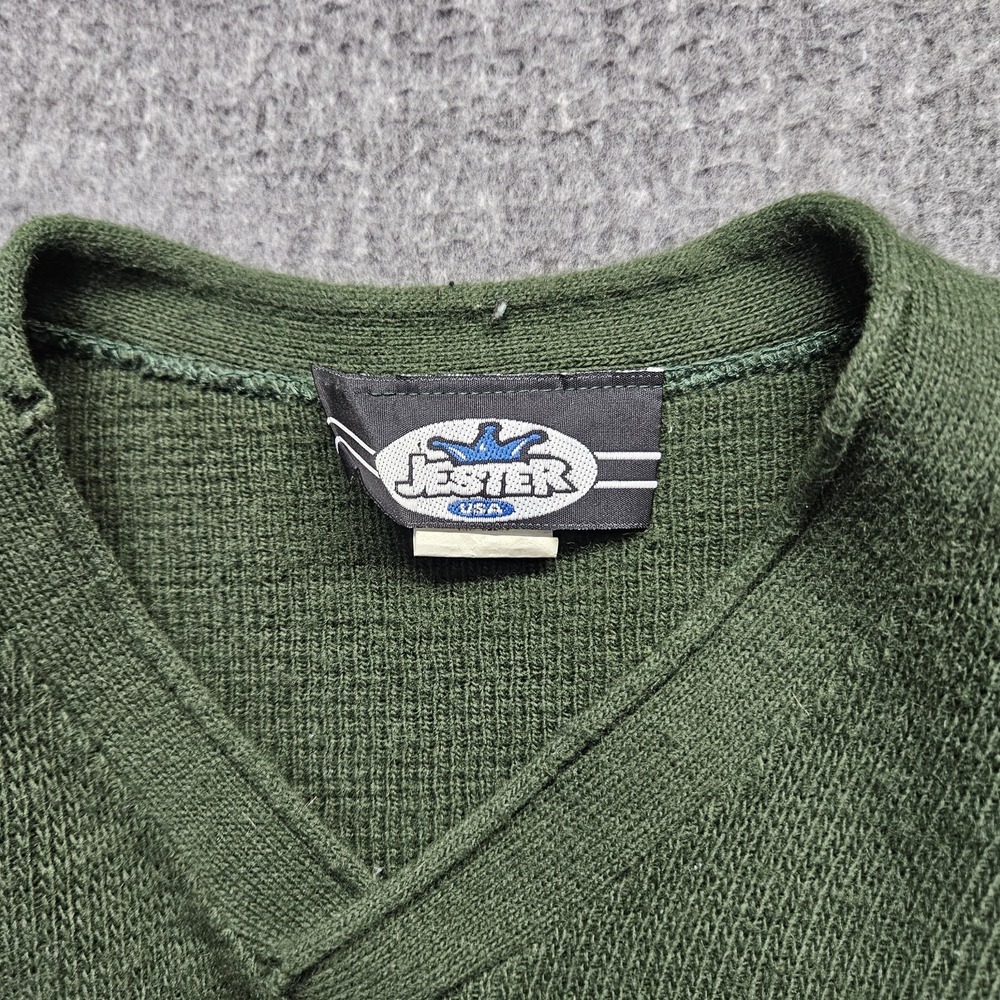 Vintage Jester Acrylic V Neck Sweater Green Diamond Pattern USA Large L - Picture 4 of 9